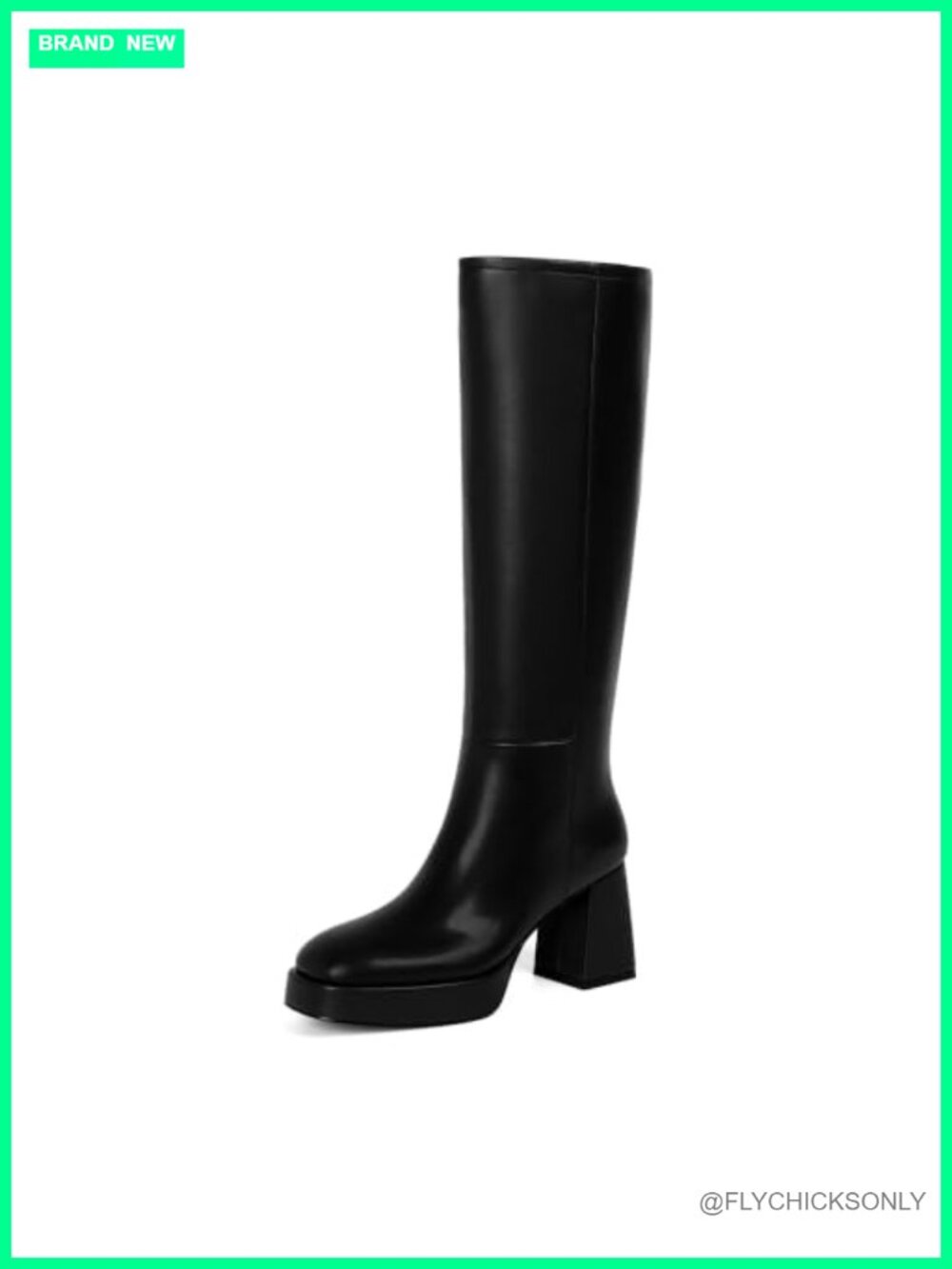 Faux Leather Knee High Boots Chunky Platform Block Heel Square Toe